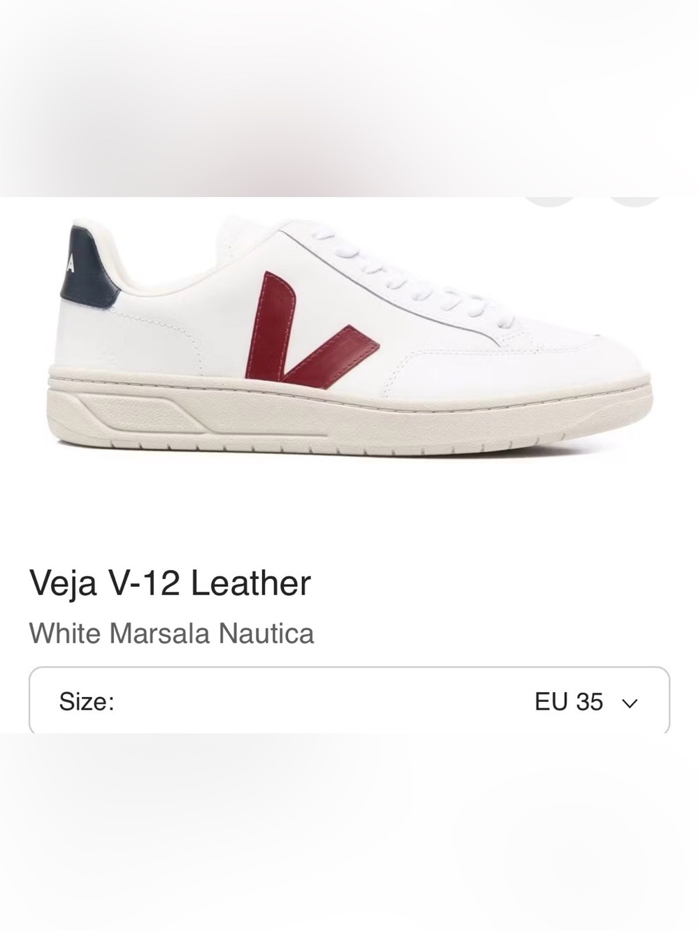 Veja Women’s V-12 Leather/white marsala nau Sneakers with Red/Navy Size 5
